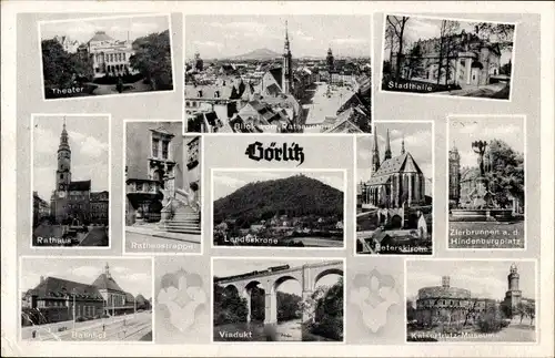 Ak Görlitz in der Lausitz, Stadthalle, Hindenburgplatz, Viadukt, Landeskrone