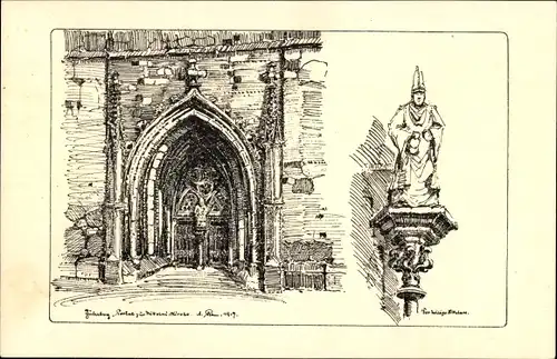 Künstler Ak Rau, Alexander, Jüterbog in Brandenburg, Portal zur Nikolaikirche, der heilige Nikolaus