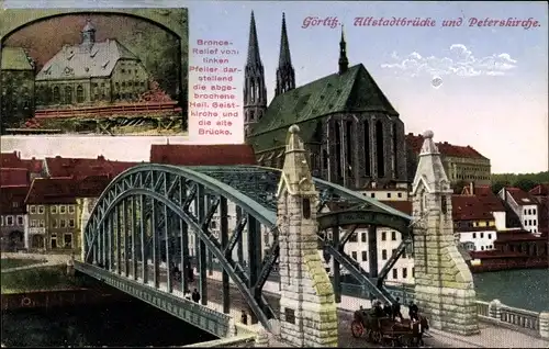 Ak Görlitz in der Lausitz, Altstadtbrücke, Peterskirche, Pferdefuhrwerk