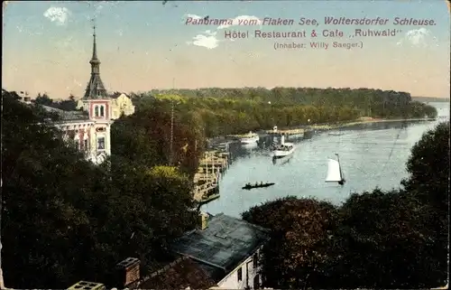 Ak Woltersdorf bei Berlin, Woltersdorfer Schleuse, Flakensee, Hotel Ruhwald
