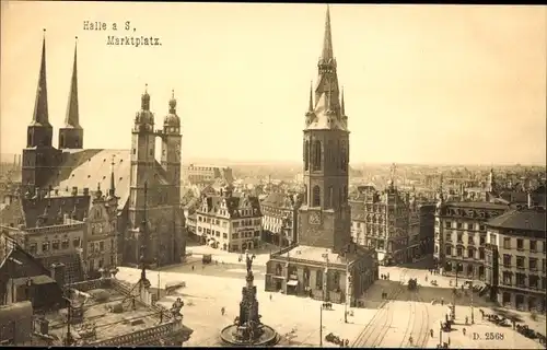 Ak Halle an der Saale, Marktplatz, Kirche, Brunnen