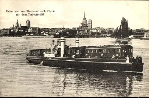 Ak Stralsund in Vorpommern, Trajektschiff bei der Überfahrt nach Rügen, Stadt