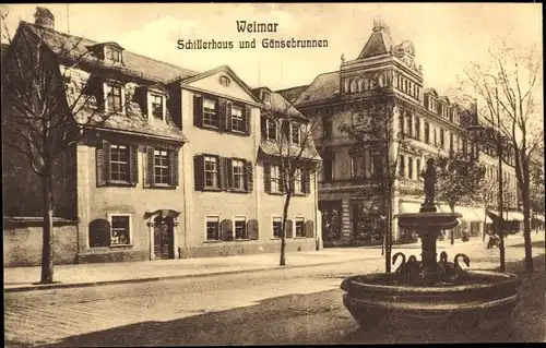 Ak Weimar in Thüringen, Schillerhaus, Gänsebrunnen