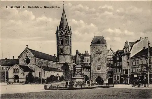Ak Eisenach Thüringen, Karlsplatz mit Nikolaikirche