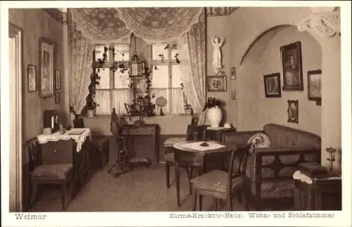 Ak Weimar in Thüringen, Kirms-Krackow-Haus, Wohn- und Schlafzimmer