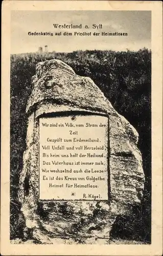 Ak Westerland auf Sylt, Gedenkstein auf dem Friedhof der Heimatlosen