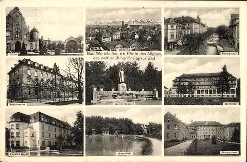 Ak Bad Wörishofen im Unterallgäu, Kneipp-Denkmal, Panorama, Ortsansicht, See