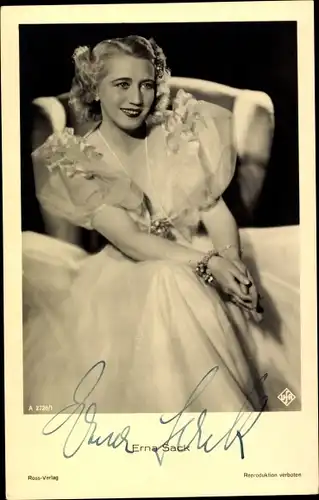 Ak Opernsängerin Erna Sack, Portrait, Ross Verlag  2725/1, Autogramm