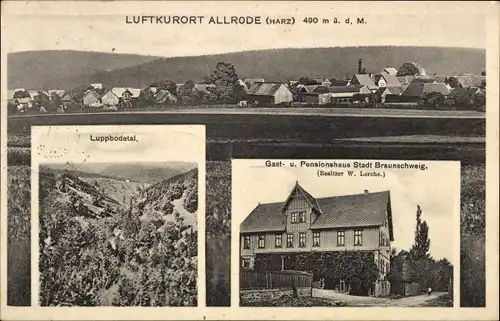 Ak Allrode Thale im Harz, Panorama, Luppbodetal, Gasthof Stadt Braunschweig