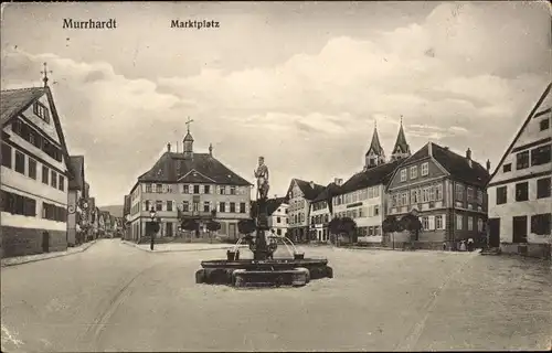 Ak Murrhardt in Baden Württemberg, Marktplatz mit Brunnen, Geschäftshaus Alfred Horn