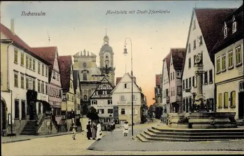 Ak Neckarsulm in Württemberg, Marktplatz mit Stadtpfarrkirche