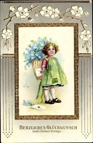 Präge Passepartout Ak Glückwunsch Geburtstag, Kind, Vergissmeinnicht