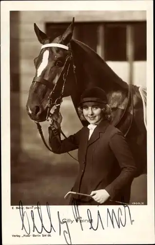 Ak Schauspielerin Cilly Feindt, Portrait mit Pferd, Autogramm