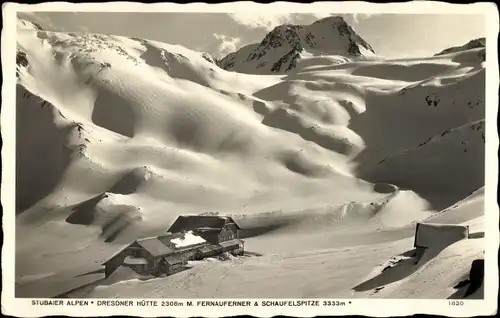 Ak Neustift im Stubaital Tirol, Dresdner Hütte, Winter