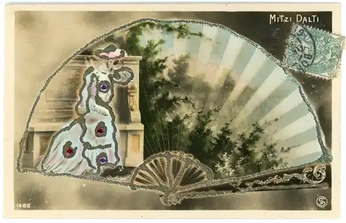 Passepartout Glitzer Ak Schauspielerin Mitzi Dalti, Portrait, Fächer