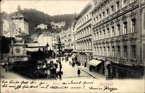 Ak Karlovy Vary Karlsbad Stadt, Markt, Denkmal