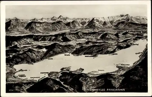 Landkarten Ak Wörthersee in Kärnten, Panorama