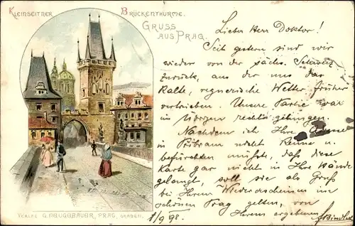 Litho Praha Prag, Kleinseitner Brückentürme