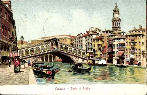 Litho Venezia Venedig Veneto, Ponte di Rialto, Gondeln