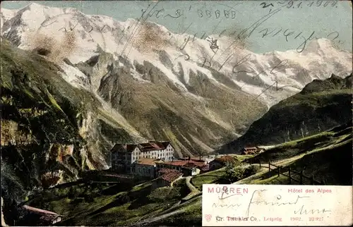 Ak Mürren Kanton Bern Schweiz, Hotel des Alpes, Bergpanorama