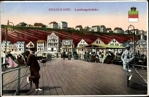 Ak Nordseeinsel Helgoland, Landungsbrücke, Wappen