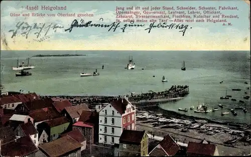 Ak Nordseeinsel Helgoland, Düne und Brücke vom Oberland aus gesehen