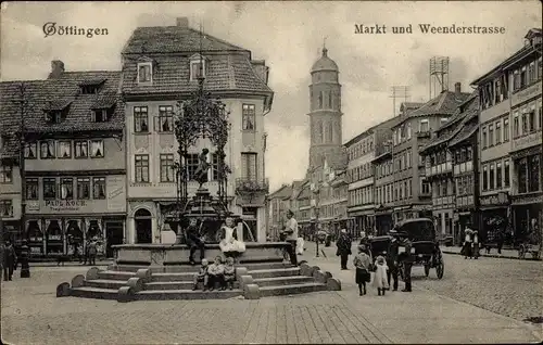 Ak Göttingen in Niedersachsen, Markt und Weenderstraße, Brunnen