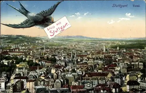 Ak Stuttgart in Baden Württemberg, Blick auf die Stadt aus der Vogelschau, Schwalbe