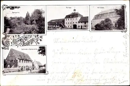 Ak Wiederoda Wermsdorf in Sachsen, Torhaus, Herrenhaus, Schmiede, Restauration, Park