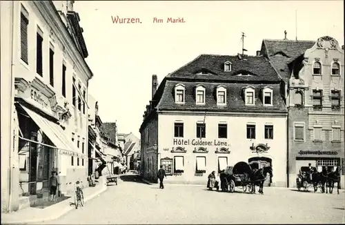 Ak Wurzen in Sachsen, Am Markt, Hotel Goldener Löwe, Geschäft G. Delling