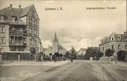 Ak Grimma in Sachsen, Leipziger Straße, Postamt