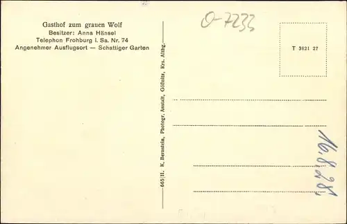 Ak Wolftitz Streitwald Frohburg in Sachsen, Gasthof zum grauen Wolf