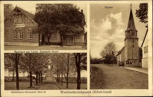 Ak Windischholzhausen Erfurt in Thüringen, Kirche, Gasthaus zur Linde, Gefallenen-Ehrenmal