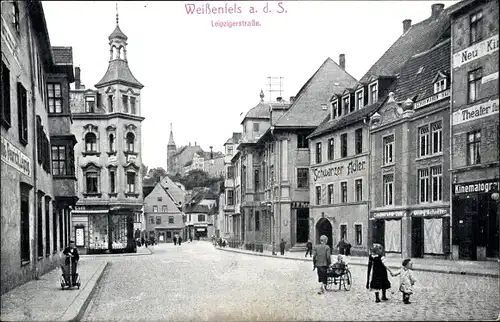 Ak Weißenfels an der Saale, Leipziger Straße, Schwarzer Adler, Geschäfte