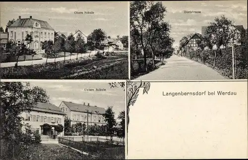 Ak Langenbernsdorf in Sachsen, Obere Schule, Untere Schule, Dorfstraße
