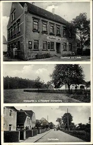 Ak Laas Liebschützberg in Sachsen, Gasthaus zur Linde, Försterei Dürrenberg, Dorfstraße