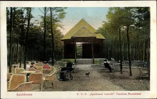 Ak Apeldoorn Gelderland, Apeldoorn vooruit Theehuis Muziektent