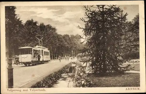 Ak Arnhem Gelderland Niederlande, Velperweg, Velperbeek, Straßenbahn