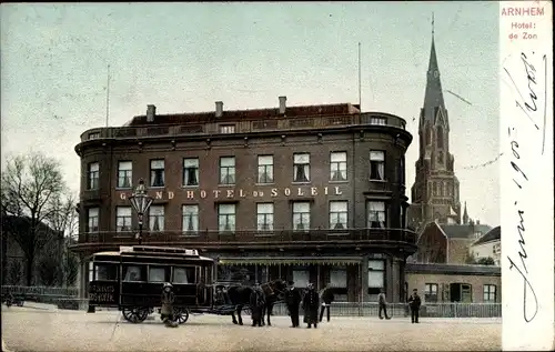 Ak Arnhem Gelderland Niederlande, Grand Hotel du Soleil, Pferdestraßenbahn