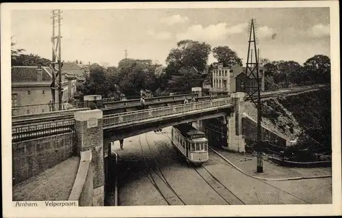 Ak Arnhem Gelderland Niederlande, Velperpoort, Straßenbahn