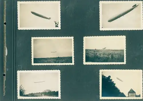 Albumseite mit Fotos Zeppelin Luftschiff im Flug über Hamburg