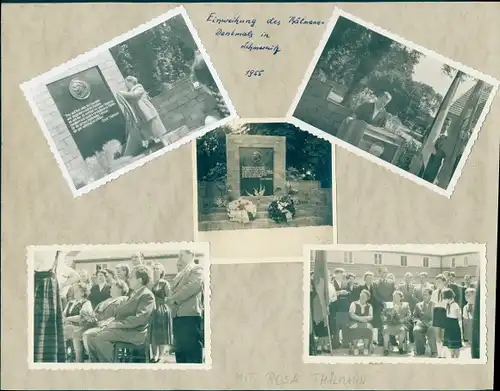 Albumseite mit Fotos Schmerwitz Wiesenburg, Einweihung des Thälmann Denkmals 1955, Rosa Thälmann