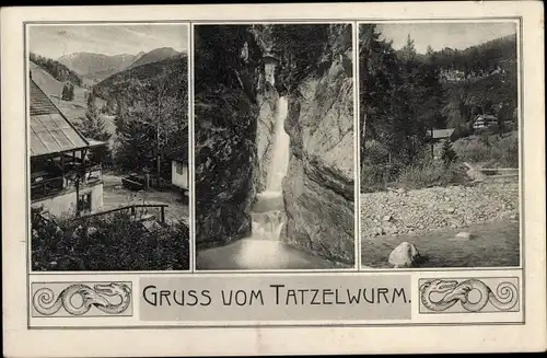 Ak Oberaudorf im Kreis Rosenheim Oberbayern, Gruss vom Tatzelwurm, Wasserfall