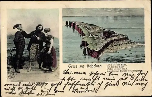 Ak Nordseeinsel Helgoland, Felsen, Gesamtansicht, Heiratsantrag, Tracht