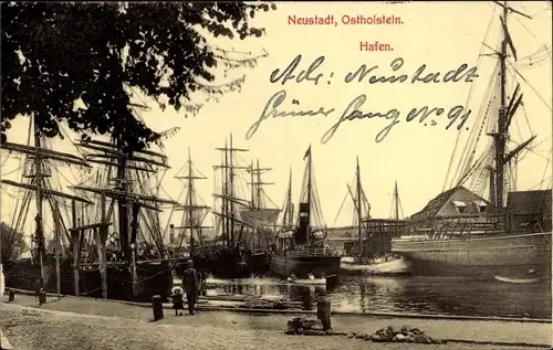 Ak Neustadt in Holstein, Hafen, Segelschiffe