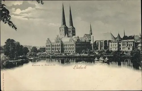 Mondschein Ak Hansestadt Lübeck, Museum, Domkirche