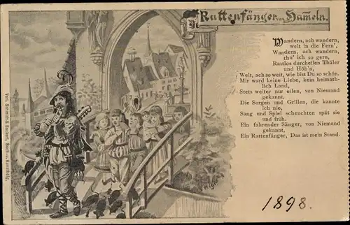 Künstler Litho Hameln an der Weser Niedersachsen, Rattenfänger von Hameln, Kinder
