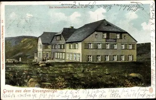 Ak Pec pod Sněžkou Petzer Riesengebirge Reg. Königgrätz, Riesenbaude, Bouda v Obřím Dole