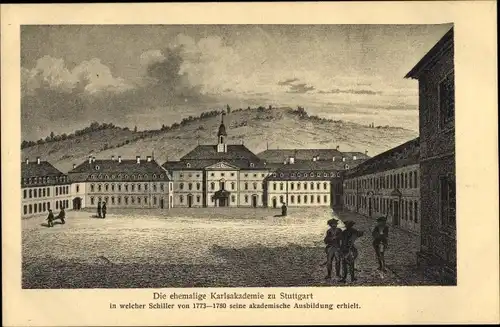 Ak Stuttgart, Ehemalige Karlsakademie, 100. Todestag Schriftsteller Friedrich von Schiller