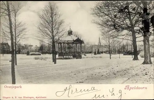 Ak Apeldoorn Gelderland, Oranjepark, Winter